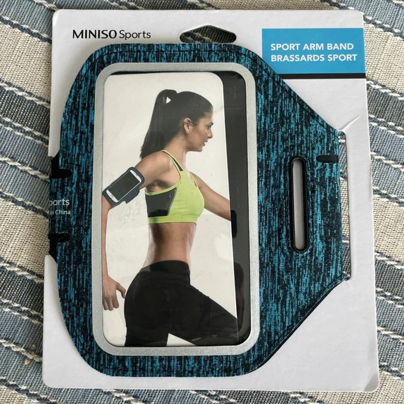 Miniso Sports Polyester Elastane Sport Arm Band Blue & Black Sz OS NWOT - Picture 5 of 6